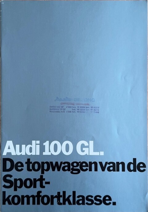 Audi 100 type C1 GL nr. 0652 001 00 00 160, 1971 08 A4, 24, NL year 1971 folder brochure