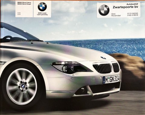 BMW 6-serie cabriolet en coupe (E63) nr. 511 006 253 65, 2005 (2/05) 23,0 x 29,0, 88, NL year 2005 folder brochure