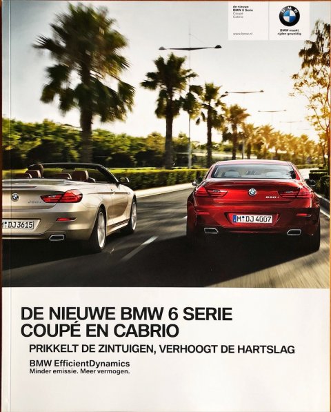 BMW 6-serie cabriolet en coupe (F12, F13) nr. 111 006 044 65, 2011 (1/11) 23,0 x 29,0, 88, NL year 2011 folder brochure