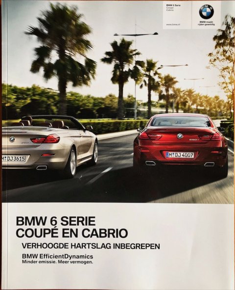 BMW 6-serie cabriolet en coupe (F12, F13) nr. 411 003 346 65, 2012 (2/12) 23,0 x 29,0, 72, NL year 2012 folder brochure