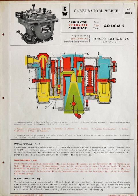 Porsche 356 A Weber vergasserr 40 DCM 2 nr.  , 1962 07 D:E:I 1962 folder brochure