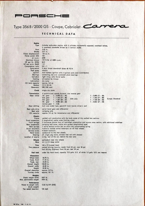 Porsche 356 B   2000 GS Technical data nr. W 25, 1962 11 EN 1962 folder brochure