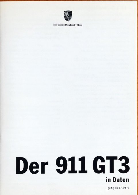 Porsche 911 (996) GT3 in Daten nr. WVK 164 311 99, 1999-03 DE 1999 folder brochure