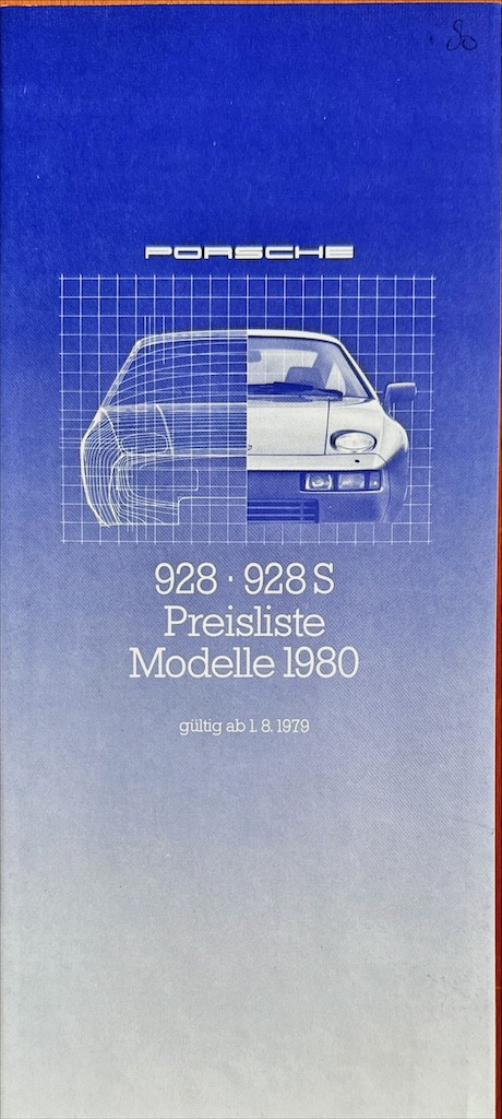 Porsche 928 prijslijst 1980 DE nr. 1021.11, 1979 08 DE 1979 folder brochure