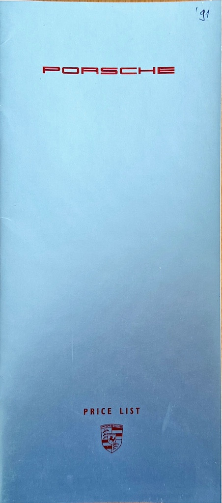 Porsche Price list MY91 UK 944, 928, 911 nr. WVK.100.100.90, 1990 09 EN 1990 folder brochure