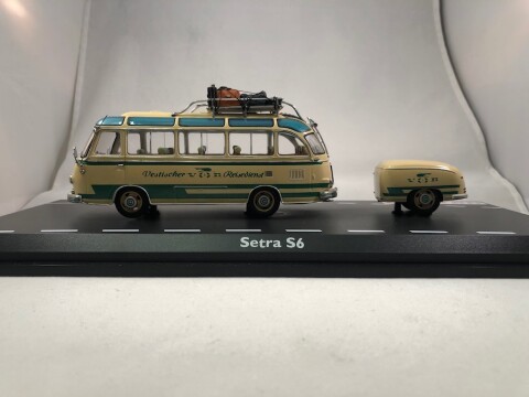 Setra S6 Bus + aanhanger Vestisher Reisedienst, 1956 1964, Schuco, 02825 #01